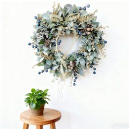 CLEFFNS 40Cm Christmas Eucalyptus Wreath For Front Door, Wreath With Green Faux Eucalyptus, Evergreen Decor For Farmhouse Festival - thumbnail 5