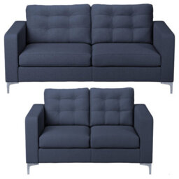 Furnishings For Less UK Smart Hackney Fabric Sofa Suite Sapphire Blue Formal 3 Seater And 2 Seater