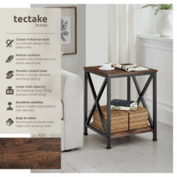 Tectake Bedside Table Carlton - Industrial Style, With 2 Shelves, 40.5 X 40.5 X 52.5 Cm - Industrial Wood Dark, Rustic - thumbnail 2