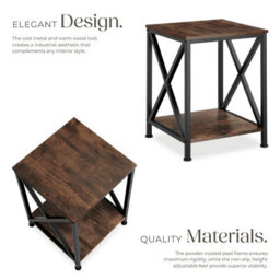 Tectake Bedside Table Carlton - Industrial Style, With 2 Shelves, 40.5 X 40.5 X 52.5 Cm - Industrial Wood Dark, Rustic - thumbnail 3