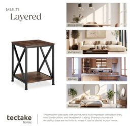 Tectake Bedside Table Carlton - Industrial Style, With 2 Shelves, 40.5 X 40.5 X 52.5 Cm - Industrial Wood Dark, Rustic - thumbnail 7
