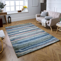 Modern Striped Easy To Clean Multicoloured Wool Rug For Living Room & Bedroom-200Cm X 285Cm - thumbnail 1
