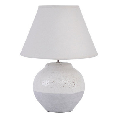 Buttercup Farm Skyline Antique Crackle Table Lamp And Slub Shade, Small E27 60W - Porcelain/linen/iron - L30 X W30 X H40 Cm - Cream/grey