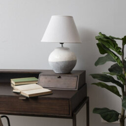 Buttercup Farm Skyline Antique Crackle Table Lamp And Slub Shade, Small E27 60W - Porcelain/linen/iron - L30 X W30 X H40 Cm - Cream/grey - thumbnail 3