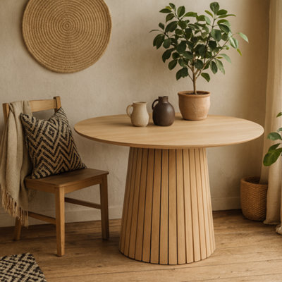 Wyld Haus Twillbury White Oak Round Dining Table 120Cm Slatted Conical Base - image 1