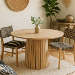Wyld Haus Twillbury White Oak Round Dining Table 120Cm Slatted Conical Base - thumbnail 2