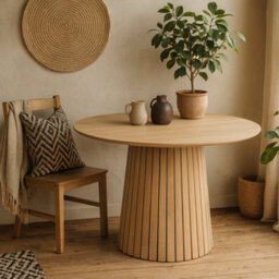 Wyld Haus Twillbury White Oak Round Dining Table 120Cm Slatted Conical Base - thumbnail 1