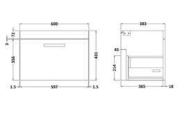 Hudson Reed Athena Wall Hung 1 Drawer Vanity Unit 600mm-Gloss White - thumbnail 2