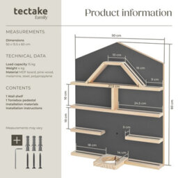 Tectake Floating Shelf Mylittle Story For Up To 50 Tonies In House Design With Magnetic Strips  - Anthracite - thumbnail 6