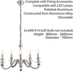 5 Light Chandelier Pendant Polished Aluminium Ceiling Hanging Candelabra Lamp - thumbnail 2