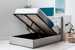 Horwood Silver Crushed Velvet Gas Lift Ottoman Storage Bed Frame King Size 5Ft - thumbnail 3