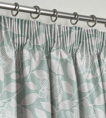Intimates Floral Jacquard Tape Top Curtains - Stylish Window Dressing For Living Room & Bedroom - High-Quality, Durable Drapes - Duck Egg