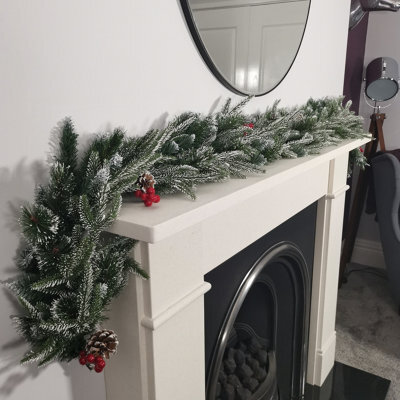 Samuel Alexander 1.8M (6Ft) New Jersey Christmas Garland With Red Berries Pinecones & Snow Tipped Pvc Branches - image 1