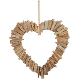 Biznest Driftwood Heart Shaped Wreath With Ribbon Wall Hanging Ornament Rustic Brown Home Decor Artwork Sculpture Gift Ideas 40 Cm - thumbnail 1