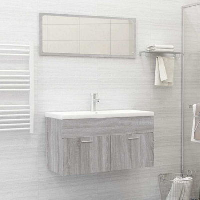 Walplus 2 Piece Bathroom Furniture Set Grey Sonoma Engineered Wood - image 1