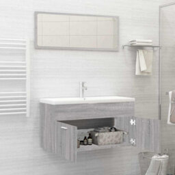 Walplus 2 Piece Bathroom Furniture Set Grey Sonoma Engineered Wood - thumbnail 3