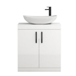 Royal Bathrooms Turin 600mm Freestanding Bathroom Vanity Unit With Sink 2 Door Gloss White & Cesar Countertop Basin - thumbnail 5