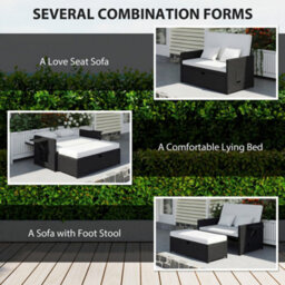 Outsunny Garden Rattan Furniture Set 2 Seater Patio Sun Lounger Daybed Cream - thumbnail 5