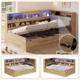 Modernluxe 3Ft Single Bed, 90 X 190 Cm, Daybed, Ottoman Bed, Wooden Bed, With Usb Charging Station & Led Lighting, Natural Color - thumbnail 3