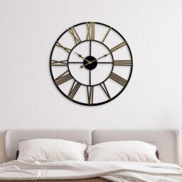 Walplus Roman Numerals Wall Clock For Indoor - Vintage Look Large Wall Clock - 73Cm X 73Cm Rustic Industrial Slim Black And Gold Iron - thumbnail 3
