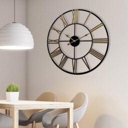 Walplus Roman Numerals Wall Clock For Indoor - Vintage Look Large Wall Clock - 73Cm X 73Cm Rustic Industrial Slim Black And Gold Iron - thumbnail 2