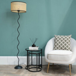 Valuelights Black Metal Wavy Stem Floor Lamp With A Natural Cane Wicker Black Trim Shade - Bulb Included - thumbnail 4