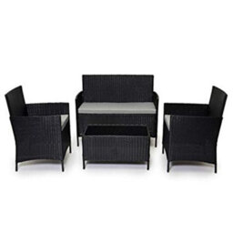 Evre Black Madrid Rattan Garden Furniture Set Patio Conservatory Balcony Outdoor 4 Seater Piece Glass Top Coffee Table & Cover - thumbnail 2