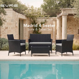 Evre Black Madrid Rattan Garden Furniture Set Patio Conservatory Balcony Outdoor 4 Seater Piece Glass Top Coffee Table & Cover - thumbnail 9