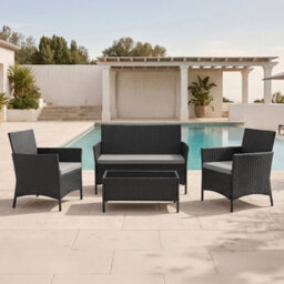 Evre Black Madrid Rattan Garden Furniture Set Patio Conservatory Balcony Outdoor 4 Seater Piece Glass Top Coffee Table & Cover - thumbnail 8