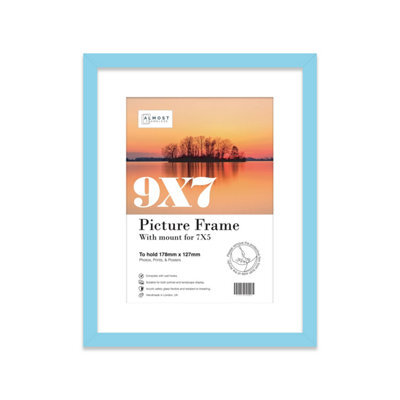 "9X7"" Light Blue Frame With Mount For 7X5"" Pictures 20mm Thin Edge Portrait And Landscape Display With Wall Hooks And Kickstand" - image 1