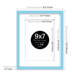 "9X7"" Light Blue Frame With Mount For 7X5"" Pictures 20mm Thin Edge Portrait And Landscape Display With Wall Hooks And Kickstand" - thumbnail 2