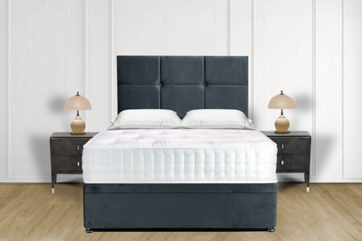 Divan Bed Set With Mattress And 24 Inch Cube Design Headboard - 3Ft Single - 4Ft6 Double - 5Ft King - image 1