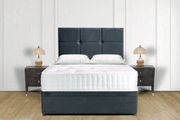 Divan Bed Set With Mattress And 24 Inch Cube Design Headboard - 3Ft Single - 4Ft6 Double - 5Ft King - thumbnail 1