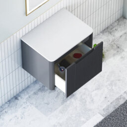 Royal Bathrooms Avenza 600mm Matt Obsidian Black Wall Hung Bathroom Vanity Unit 1 Drawer Plain White Undrilled Worktop& No Basin - thumbnail 5
