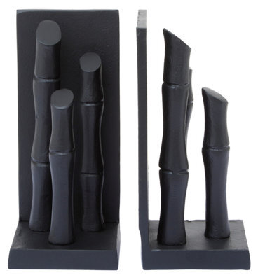 Premier Housewares Hiba Set Of Two Black Finish Bamboo Effect Bookends - image 1