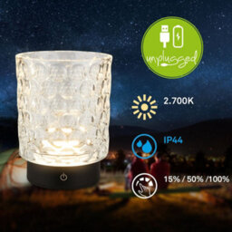 Briloner Sunora Glass Led Table Light Lamp Cordless Rechargeable Ip44 Dimmable Touch 15Cm - thumbnail 3