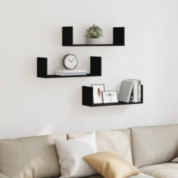 Berkfield Wall Shelves 3 Pcs Black 58X18X18 Cm Engineered Wood - thumbnail 3
