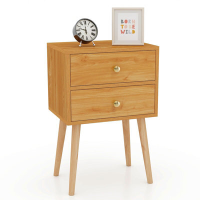 Costway 2-Drawer Sofa Side Bedside Table W/ Solid Wood Legs-Natural - image 1