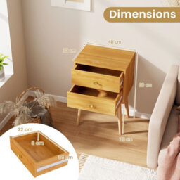 Costway 2-Drawer Sofa Side Bedside Table W/ Solid Wood Legs-Natural - thumbnail 2