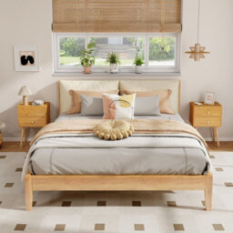 Costway 2-Drawer Sofa Side Bedside Table W/ Solid Wood Legs-Natural - thumbnail 3