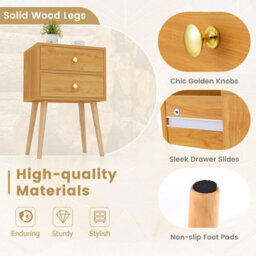 Costway 2-Drawer Sofa Side Bedside Table W/ Solid Wood Legs-Natural - thumbnail 6