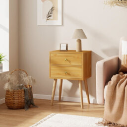 Costway 2-Drawer Sofa Side Bedside Table W/ Solid Wood Legs-Natural - thumbnail 7