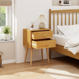 Costway 2-Drawer Sofa Side Bedside Table W/ Solid Wood Legs-Natural - thumbnail 4