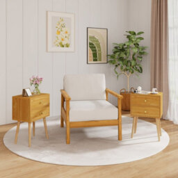 Costway 2-Drawer Sofa Side Bedside Table W/ Solid Wood Legs-Natural - thumbnail 5