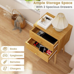 Costway 2-Drawer Sofa Side Bedside Table W/ Solid Wood Legs-Natural - thumbnail 8