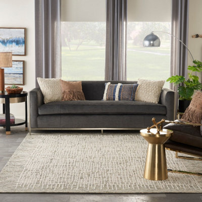 Cream  Abstract Geometrical Handmade Modern Wool Rug For Living Room, Bedroom - 114Cm X 175Cm - image 1