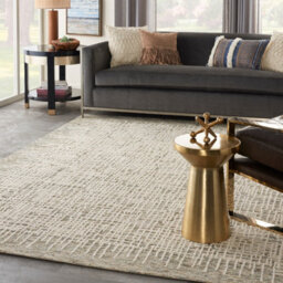 Cream  Abstract Geometrical Handmade Modern Wool Rug For Living Room, Bedroom - 114Cm X 175Cm - thumbnail 2