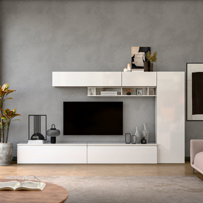 Decorotika Saumur Moduler Modern Tv Unit Wall Mount Customizable Layout High Gloss White - image 1
