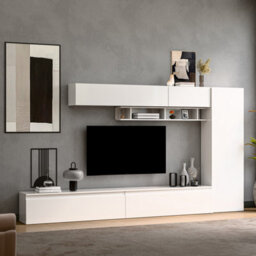 Decorotika Saumur  Moduler Modern Tv Unit Wall Mount Customizable Layout High Gloss White - thumbnail 2