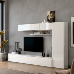 Decorotika Saumur  Moduler Modern Tv Unit Wall Mount Customizable Layout High Gloss White - thumbnail 3